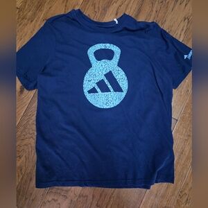 Adidas Navy Blue Tee with Teal Kettlebell Graphic xl
